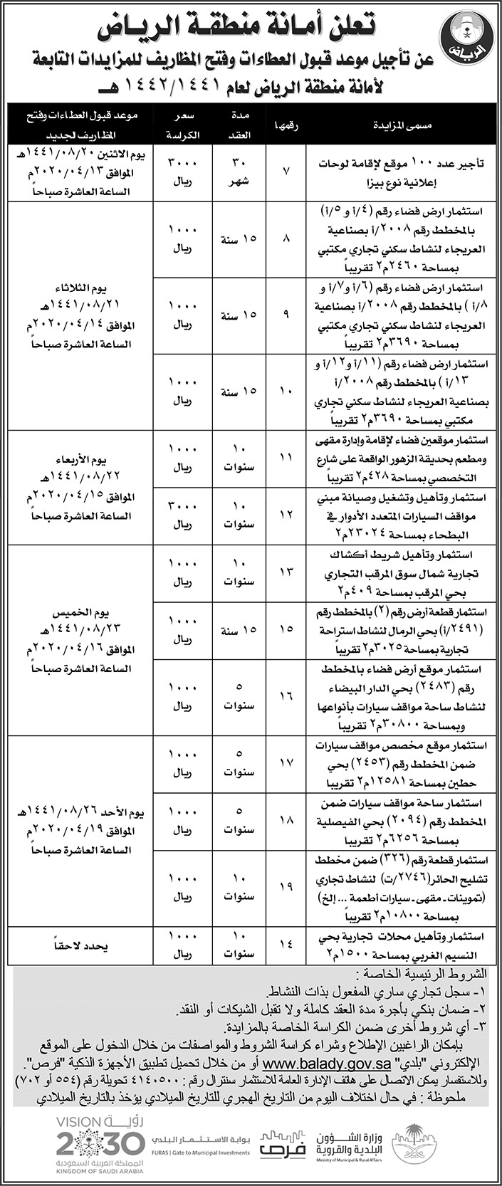 تأجيل موعد قبول العطاءات 