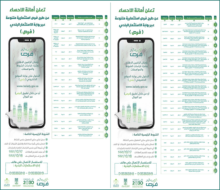 أمانة الأحساء .. طرح فرص استثمارية 