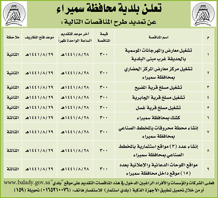 مناقصات حكومية ( بناء - استئجار - هدم - نقل - صيانة - تشغيل - شراء – بيع( 