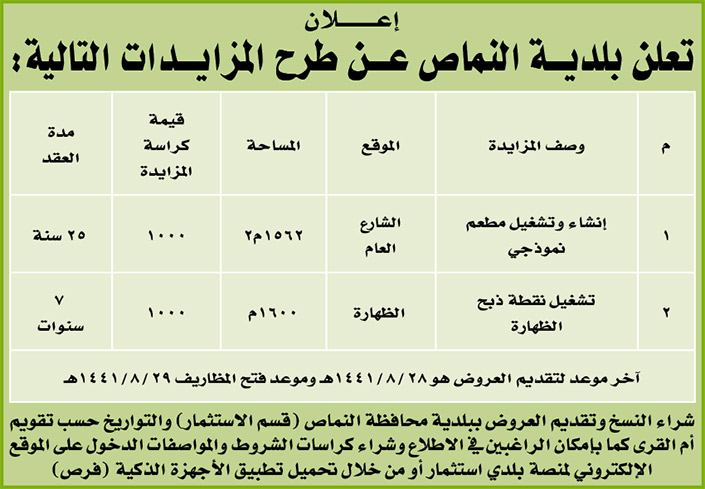 مناقصات حكومية ( بناء - استئجار - هدم - نقل - صيانة - تشغيل - شراء – بيع( 