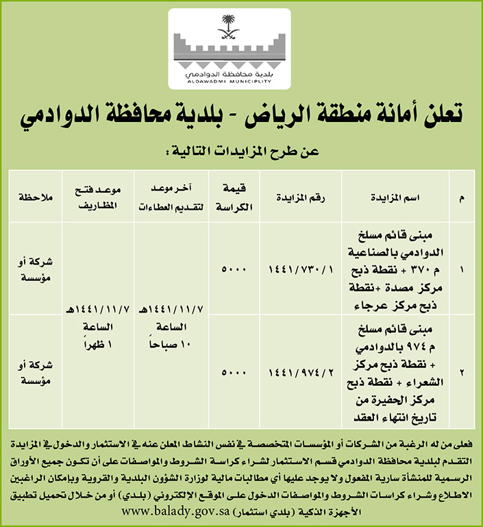 مناقصات حكومية ( بناء - استئجار - هدم - نقل - صيانة - تشغيل - شراء – بيع( 