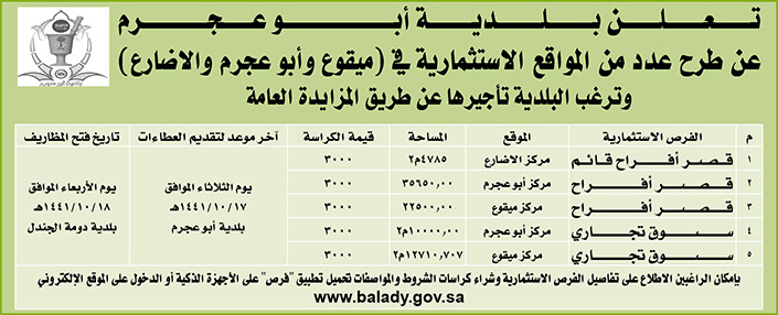 مناقصات حكومية ( بناء - استئجار - هدم - نقل - صيانة - تشغيل - شراء – بيع( 