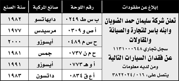 إبلاغ عن مفقودات 