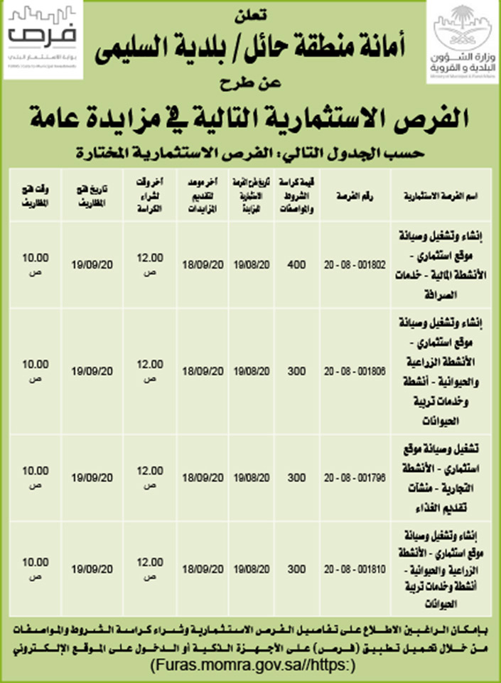 مناقصات حكومية ( بناء - استئجار - هدم - نقل - صيانة - تشغيل - شراء – بيع( 