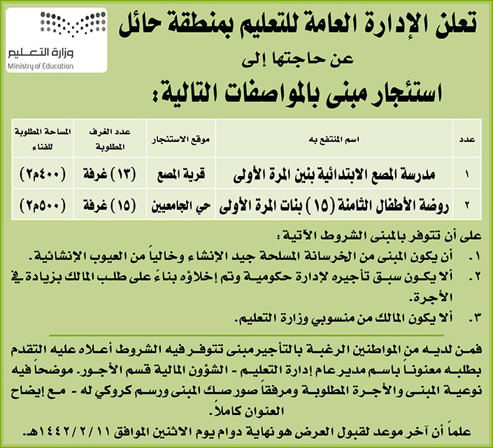 مناقصات حكومية (بناء - استئجار - هدم - نقل - صيانة - تشغيل - شراء – بيع) 