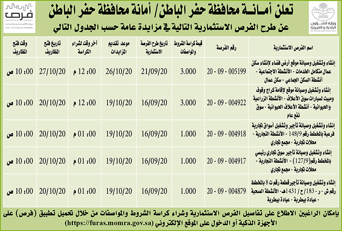 مناقصات حكومية (بناء - استئجار - هدم - نقل - صيانة - تشغيل - شراء – بيع) 