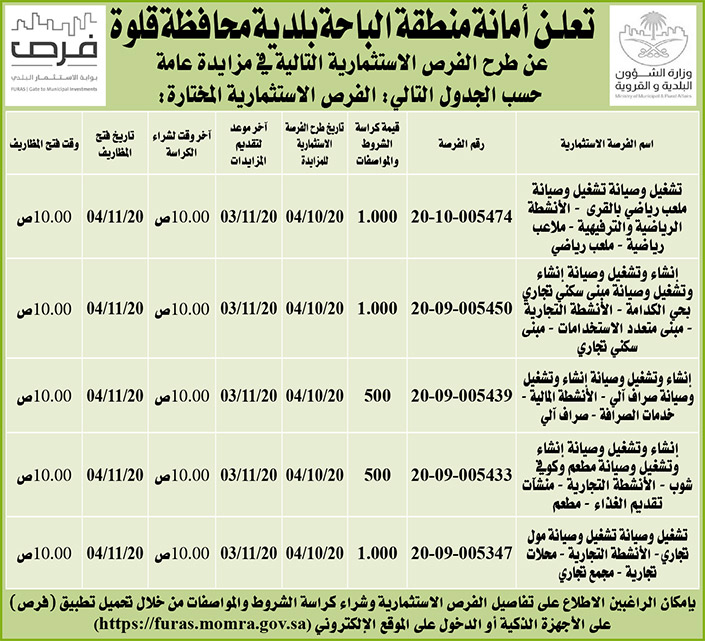 مناقصات حكومية (بناء - استئجار - هدم - نقل - صيانة - تشغيل - شراء – بيع) 