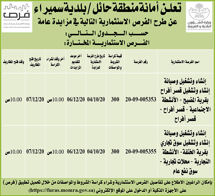 مناقصات حكومية (بناء - استئجار - هدم - نقل - صيانة - تشغيل - شراء – بيع) 