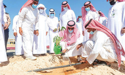 رئيس جامعة المجمعة يشارك المتطوعين في حملة تشجير الجامعة 