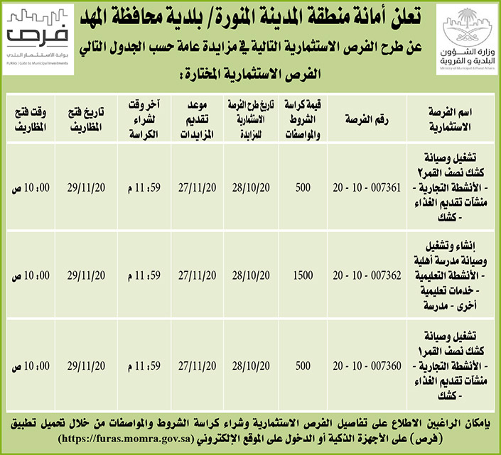 مناقصات حكومية (بناء - استئجار - هدم - نقل - صيانة - تشغيل - شراء – بيع) 