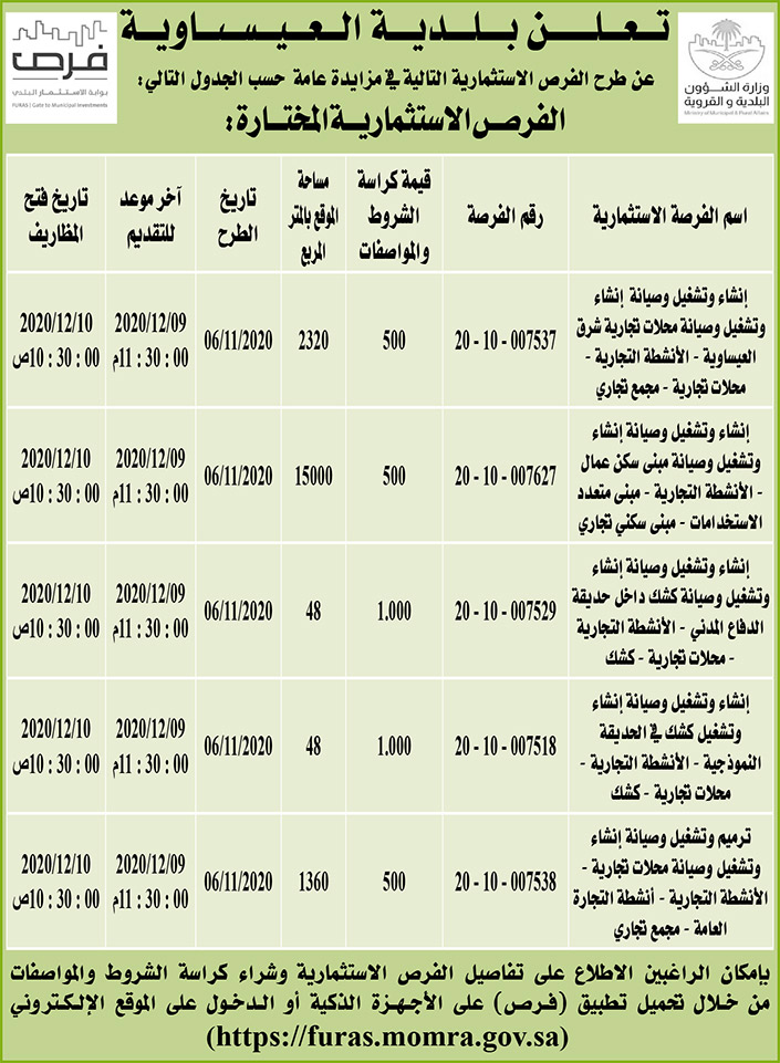 مناقصات حكومية (بناء - استئجار - هدم - نقل - صيانة - تشغيل - شراء – بيع) 