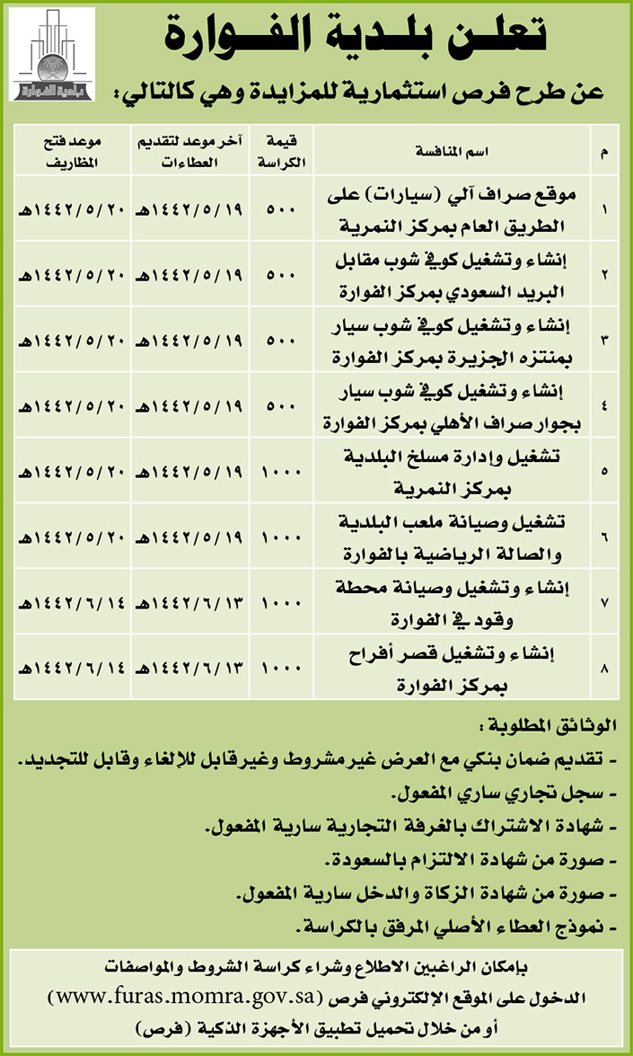 مناقصات حكومية ( بناء - استئجار - هدم - نقل - صيانة - تشغيل- شراء – بيع 