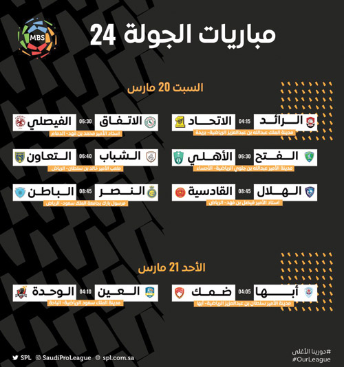 مباريات الجولة 24 وجدول ترتيب الجولة 23 