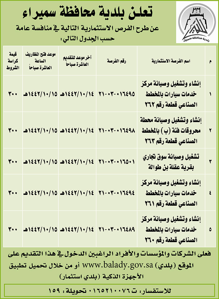 بيع مناقصات حكومية (بناء - استئجار - هدم - نقل - صيانة - تشغيل - شراء) 