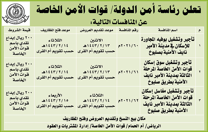 رئاسة أمن الدولة - قوات الأمن الخاصة تطرح منافسات 