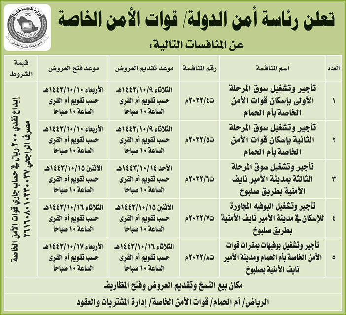 رئاسة أمن الدولة / قوات الأمن الخاصة تطرح منافسات 