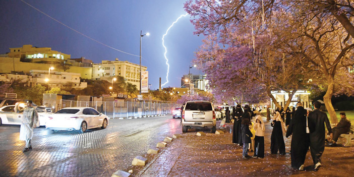 في ليلة رمضانية.. أبها ترتوي بالمطر والبرق يضيء سماءها 