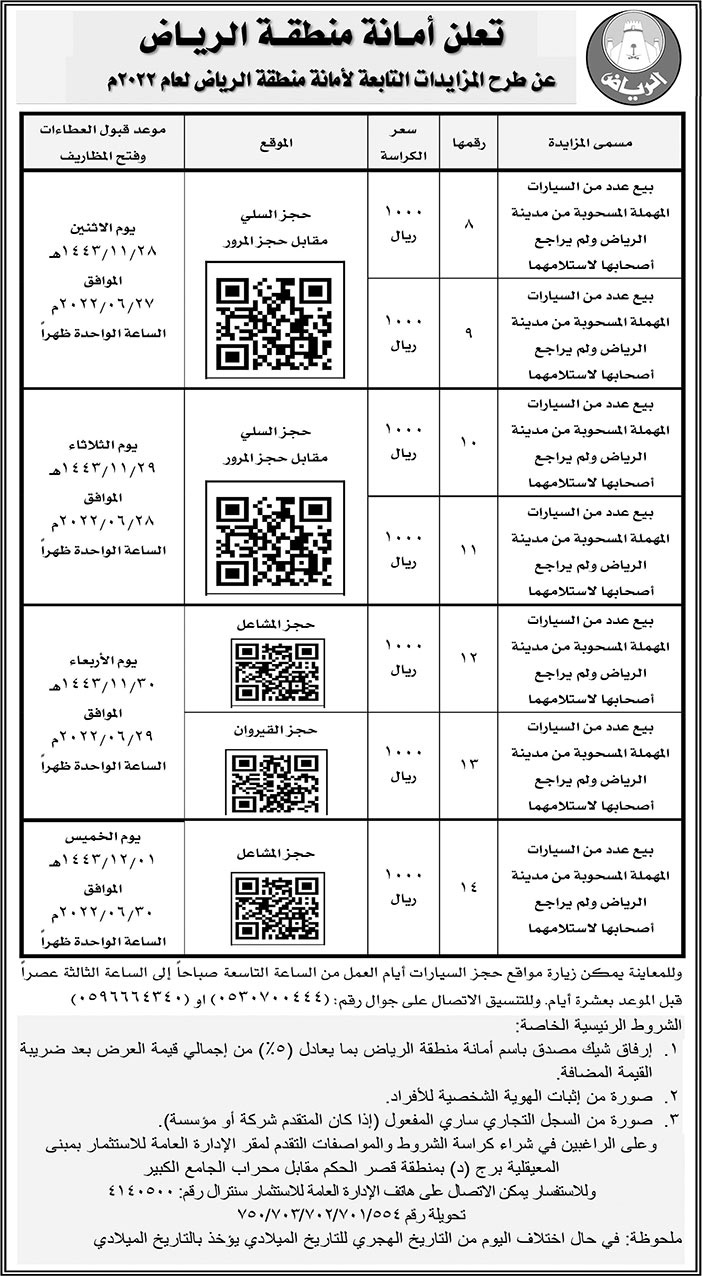 أمانة منطقة الرياض تطرح مزايدات تابعة لها لعام 2022م 