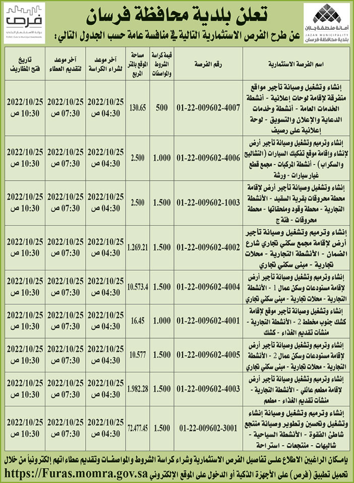 إعلان من بلدية محافظة فرسان 