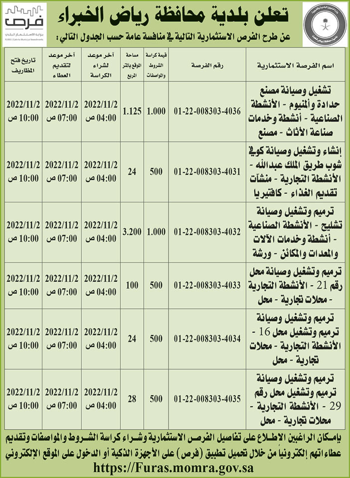 إعلان بلدية محافظة رياض الخبراء 