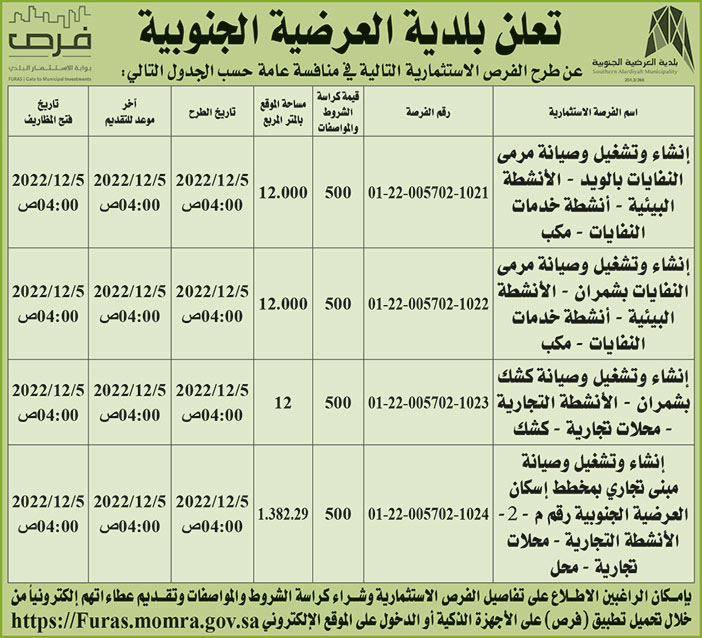 إعلان بلدية العرضية الجنوبية 