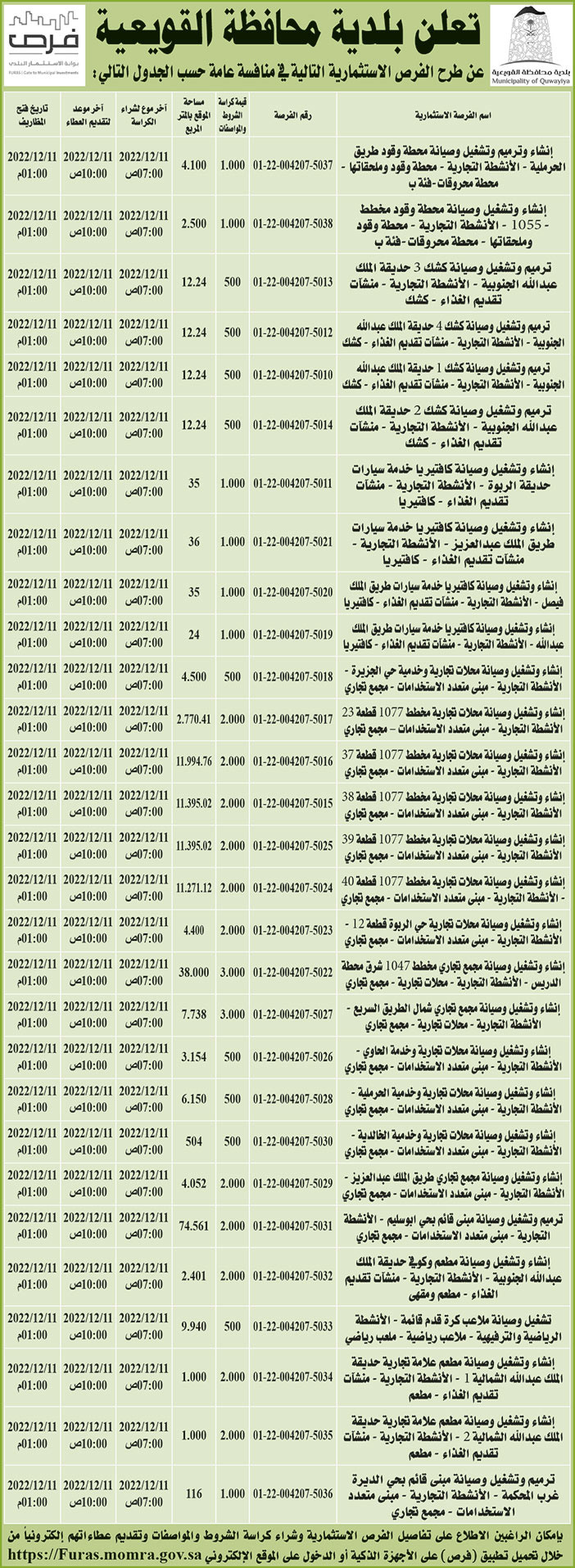 إعلان بلدية محافظة القويعية 