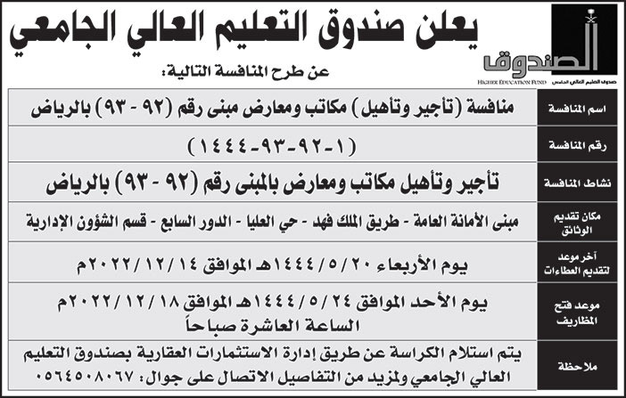 إعلان صندوق التعليم العالي الجامعي 