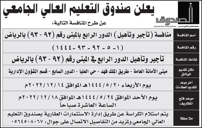 إعلان صندوق التعليم العالي الجامعي 