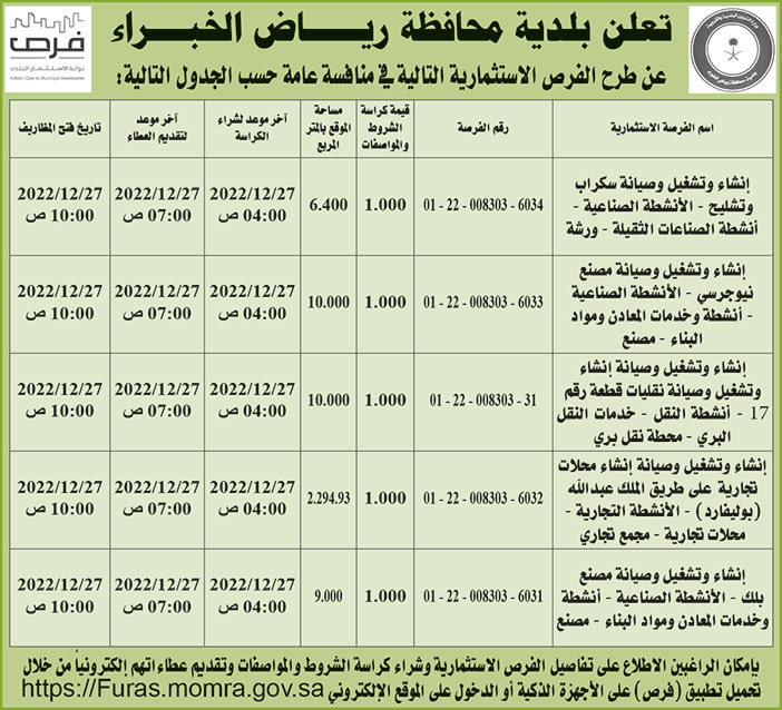 إعلان بلدية محافظة رياض الخبراء 