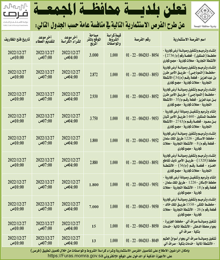 إعلان بلدية محافظة المجمعة 