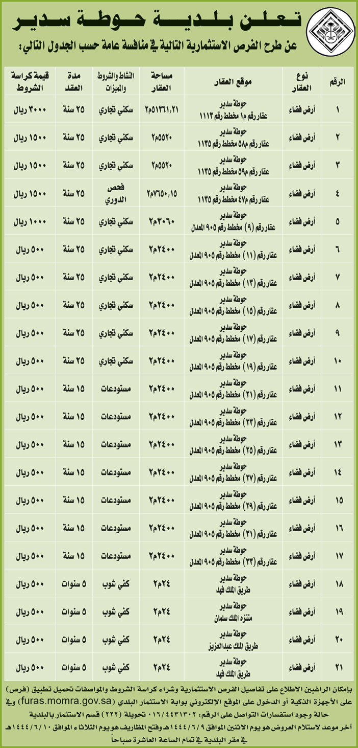 إعلان بلدية حوطة سدير 