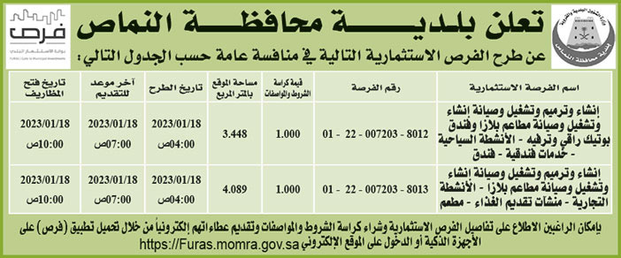 إعلان بلدية محافظة النماص 