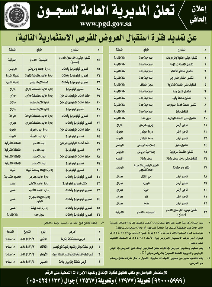 إعلان من المديرية العامة للسجون 