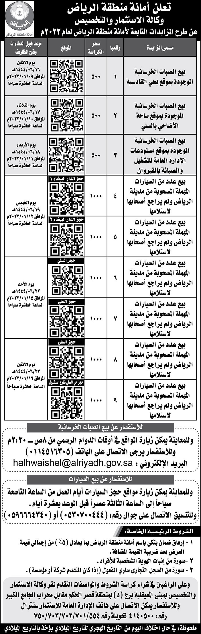 إعلان أمانة منطقة الرياض 