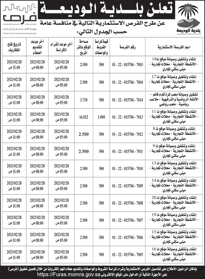 إعلان بلدية الوديعة 