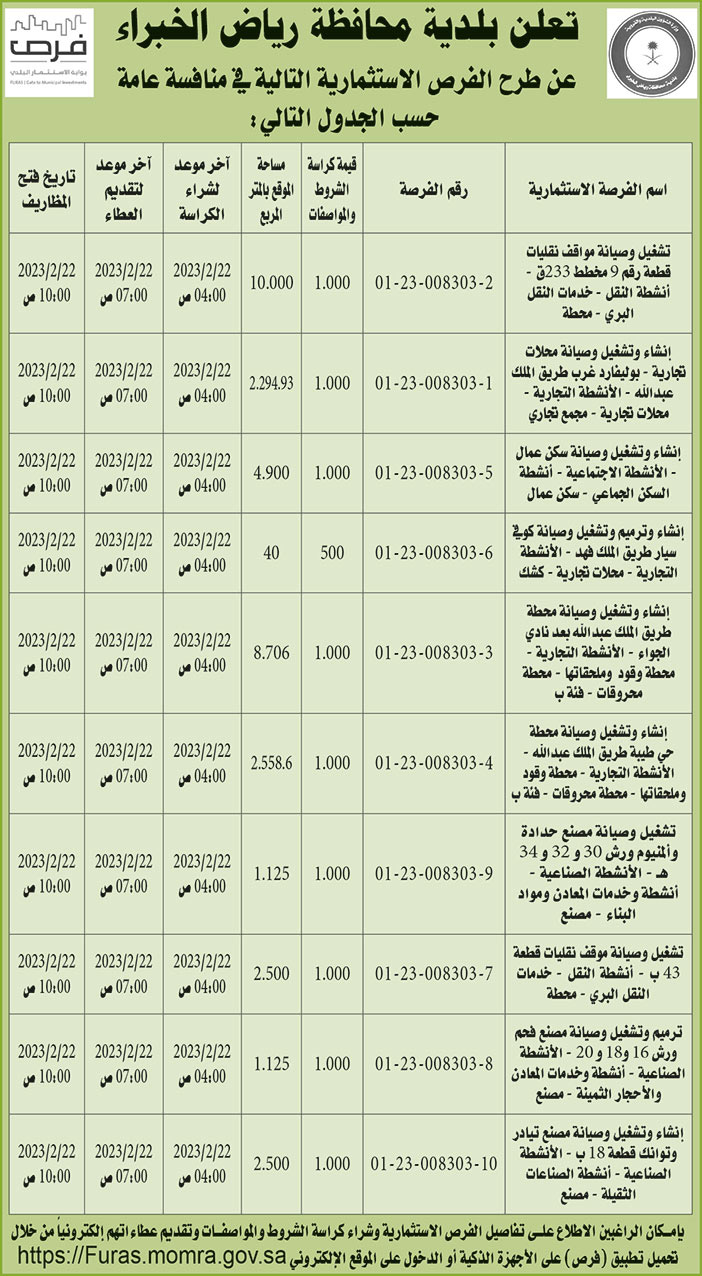 إعلان بلدية محافظة رياض الخبراء 