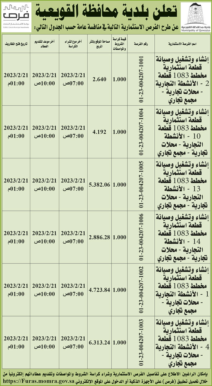 إعلان بلدية محافظة القويعية 