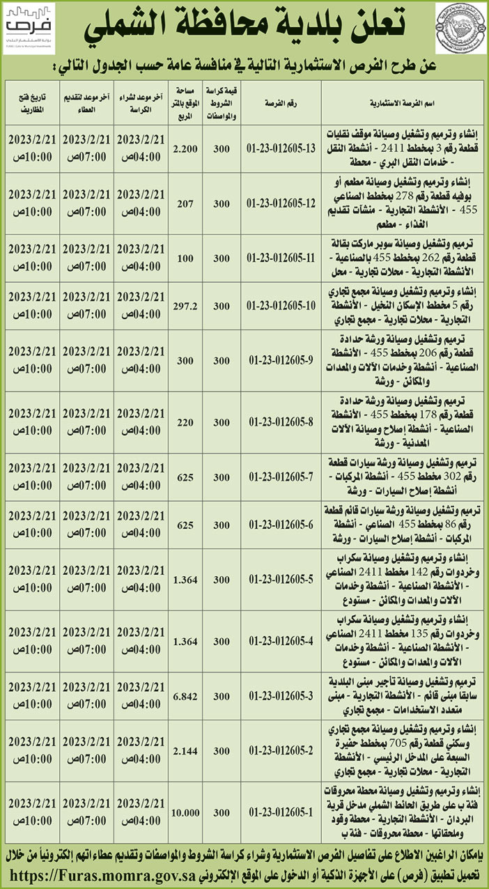 إعلان بلدية محافظة الشملي 