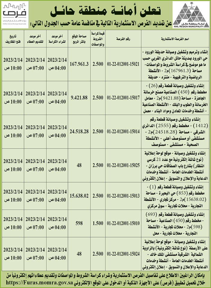 إعلان أمانة منطقة حائل 