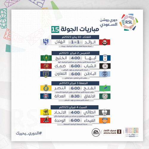 مباريات الجولة 15 من روري روشن 