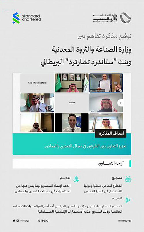 «الصناعة» توقع مذكرة تفاهم مع بنك «ستاندرد تشارترد» لدعم الاستثمارات في قطاع التعدين 