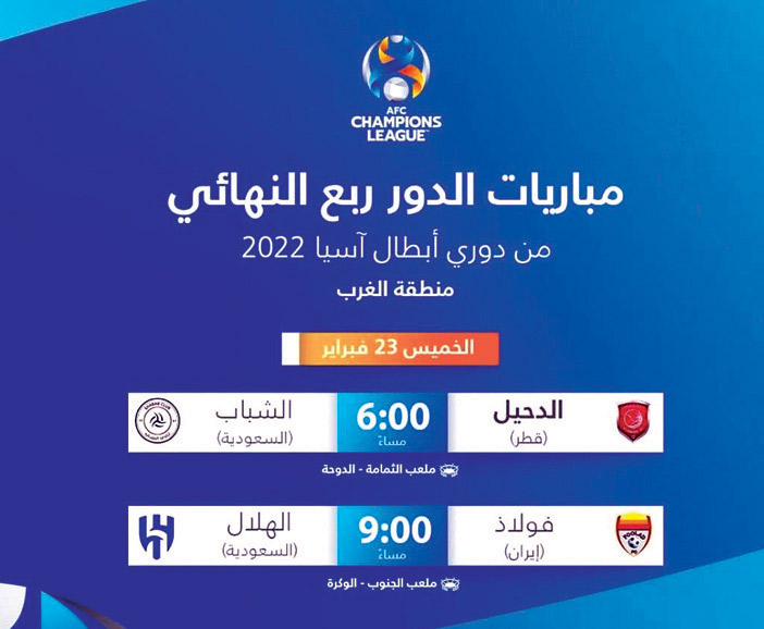 مباريات الدور ربع النهائي من دوري أبطال آسيا 2022 