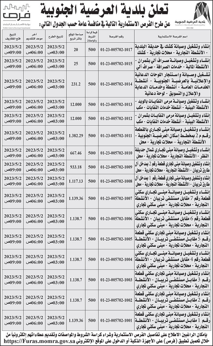 إعلان بلدية العرضية الجنوبية 