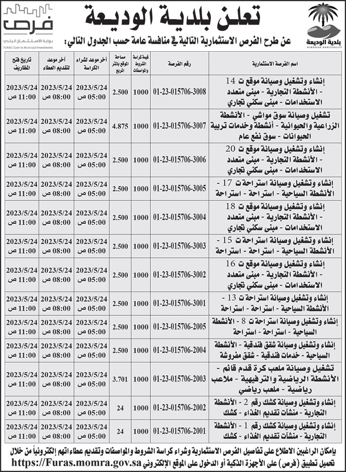 إعلان بلدية الوديعة 