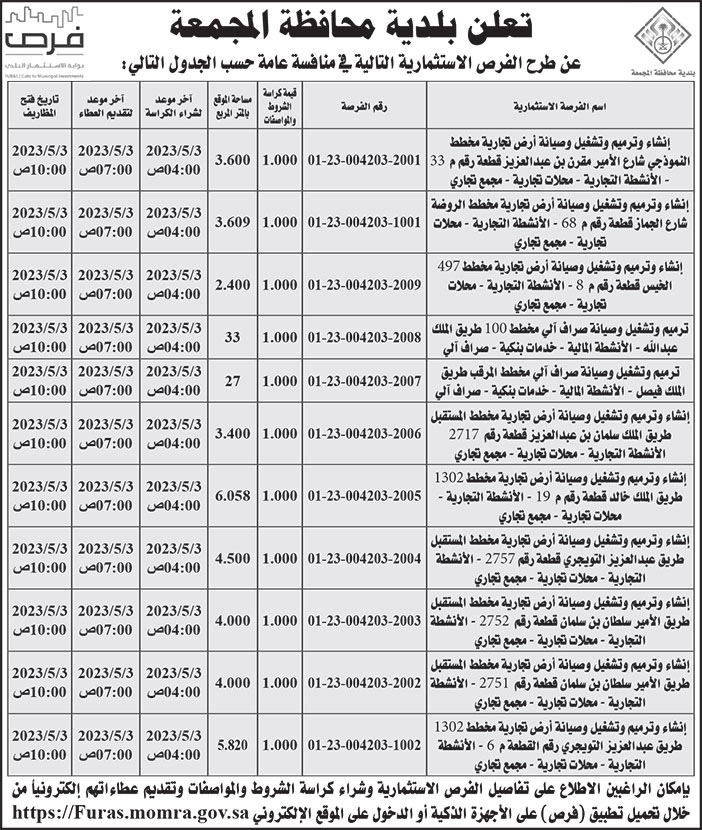 إعلان بلدية محافظة المجمعة 