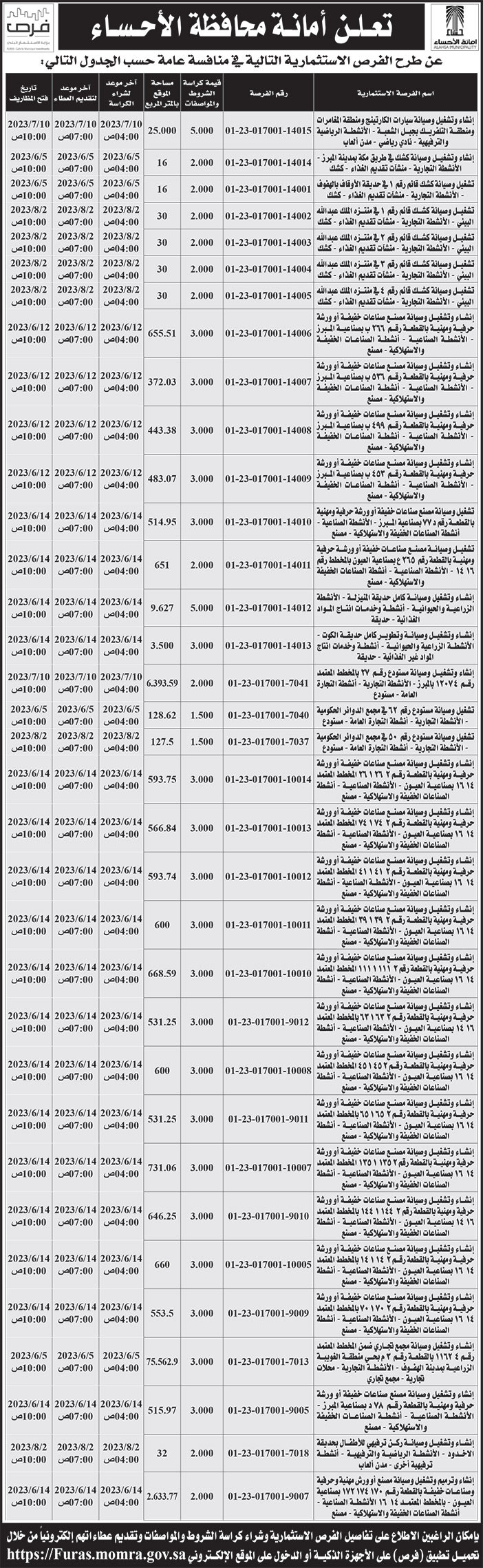 إعلان أمانة محافظة الأحساء 