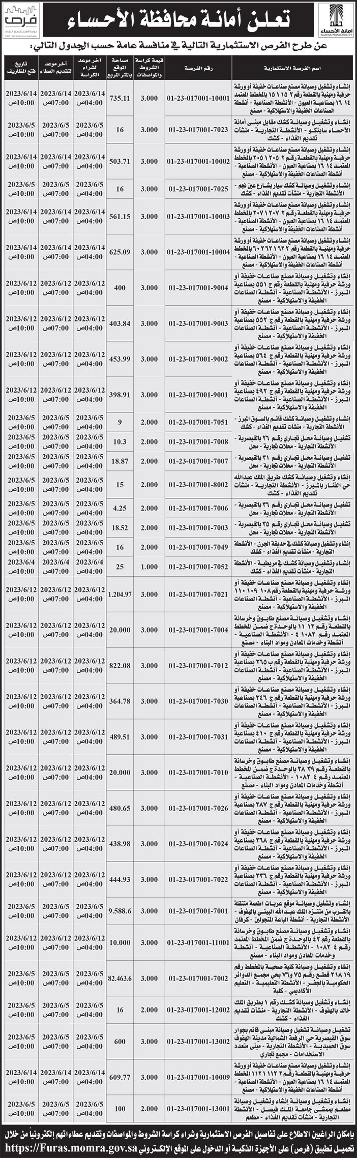 إعلان أمانة محافظة الأحساء 