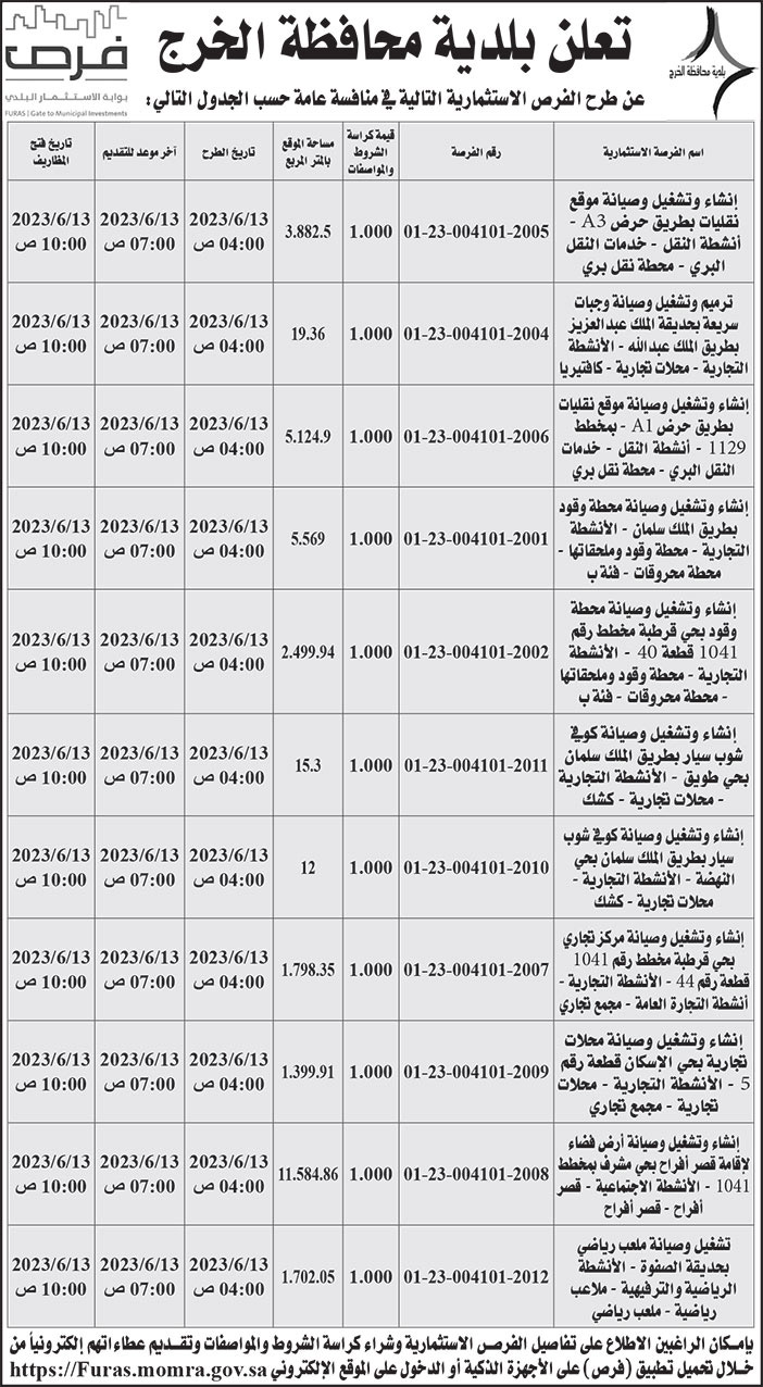 إعلان بلدية محافظة الخرج 