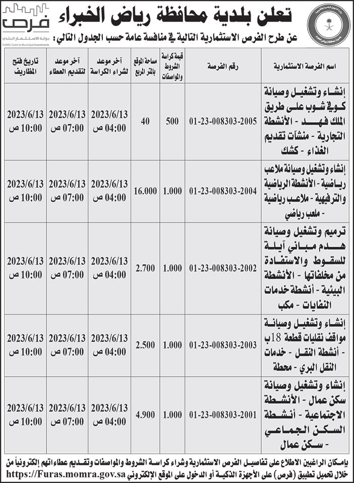 إعلان بلدية محافظة رياض الخبراء 