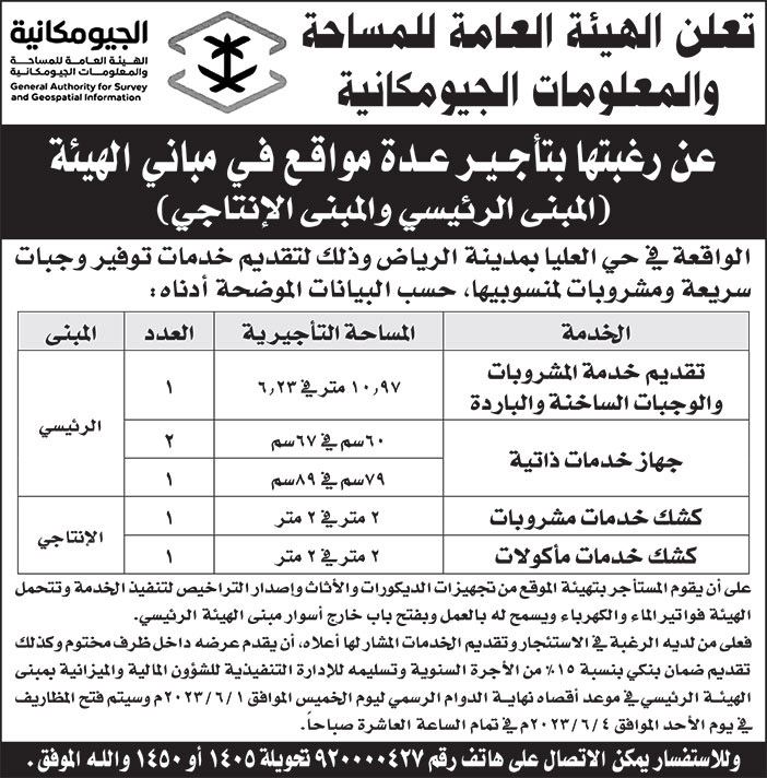 إعلان الهيئة العامة للمساحة والمعلومات الجيومكانية 